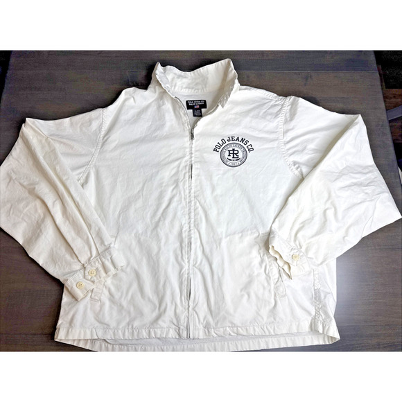 Polo Ralph Lauren Men's XL White Full Zip Bomber Jacket Preppy Vintage Y2K - Picture 1 of 6